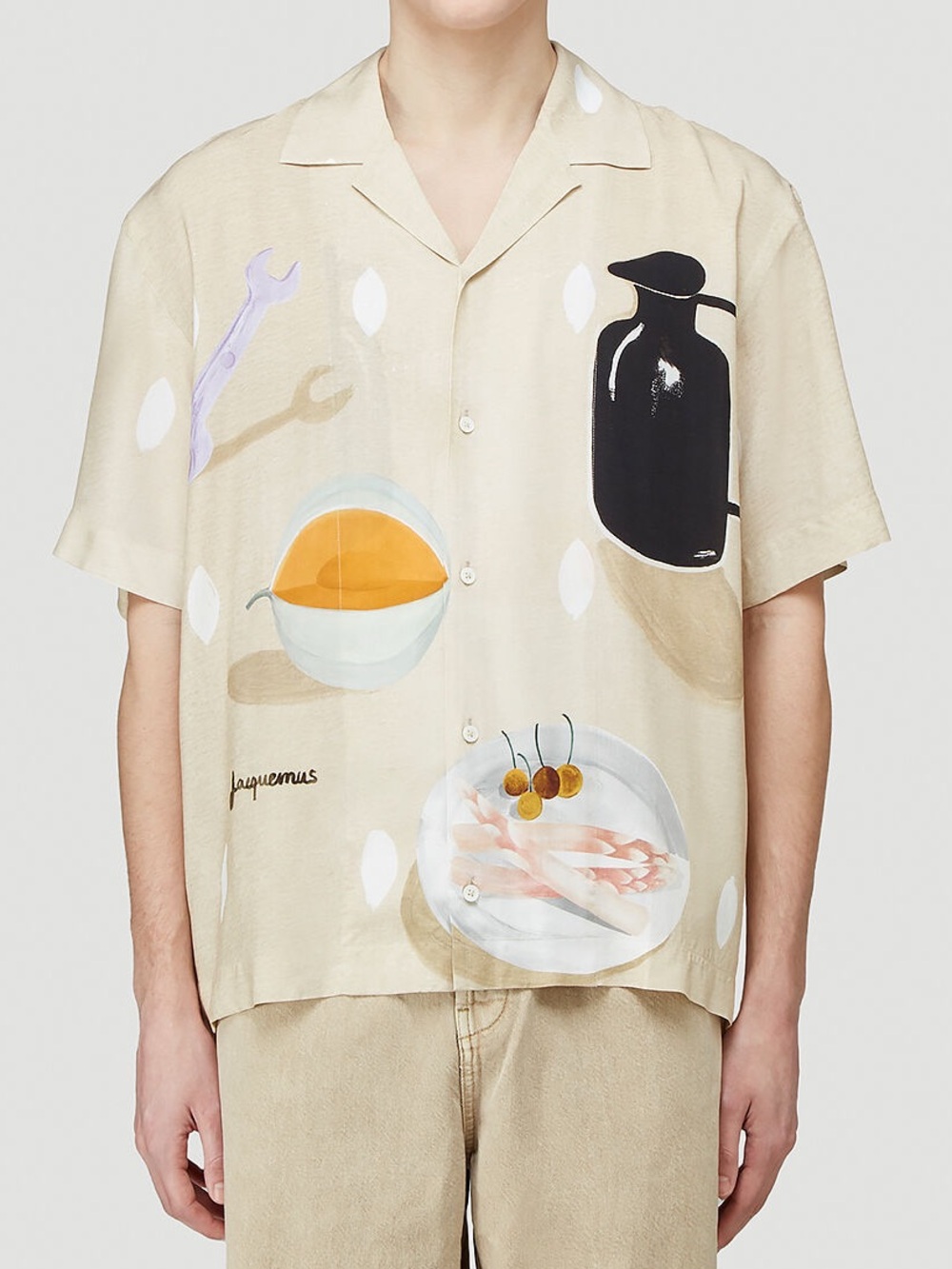 Jacquemus Beige Short-Sleeve Graphic Camp Shirt